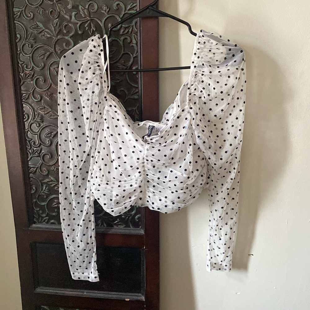 H&M White And Black Polk Dot Crop Top NWT